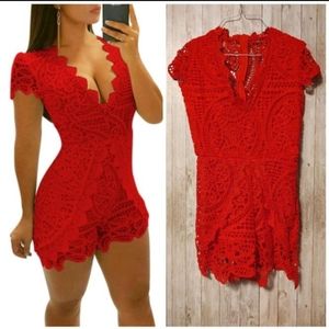Sexy red lace romper